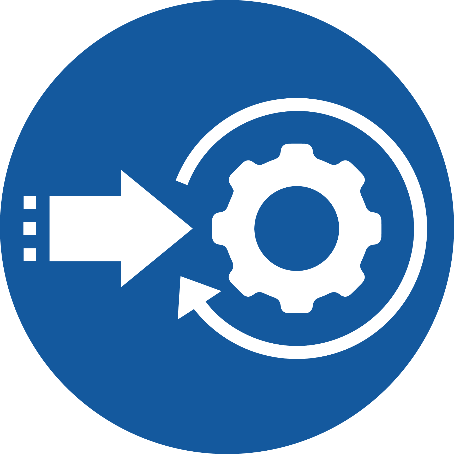 Importation Management Services icon - an arrow pointing to a gear encircled by an arrow