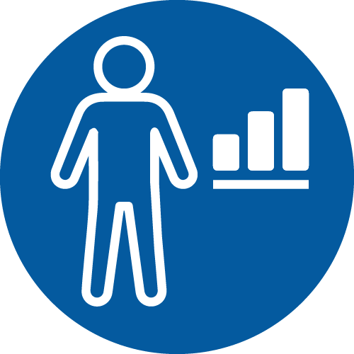 Qualified person services icon - a person with a bar chart next to them