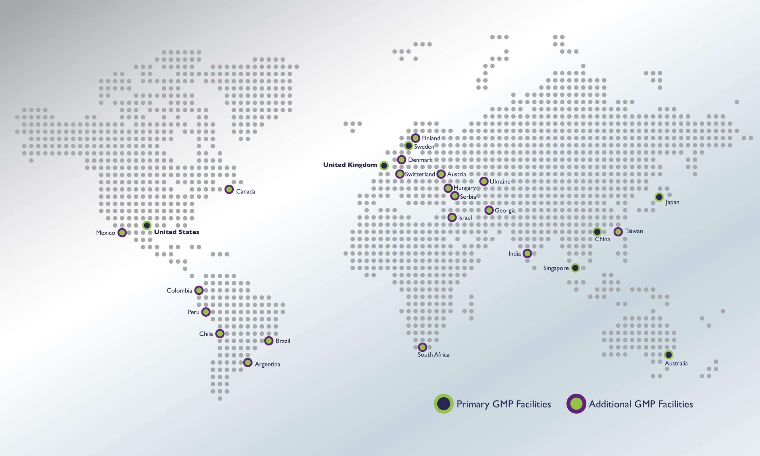 A map of CalCog's global depots, including the primary UK and US facilities as well as around the world in a number of major locations.